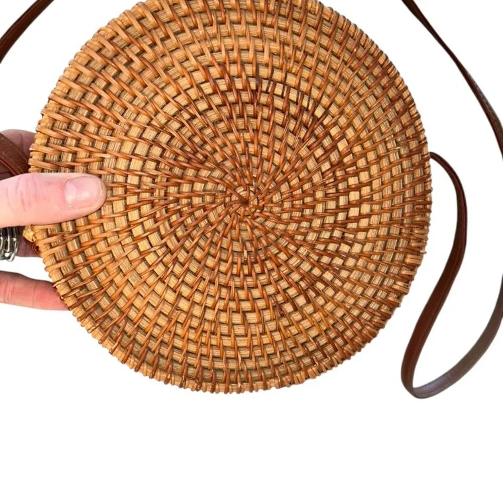 Indonesian classic all woven basket circle purse cross body bag